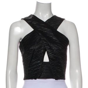 L’agence black cross cross neck keyhole cropped top